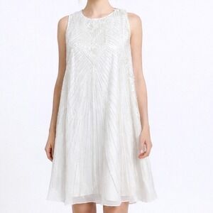 PARKER NY White Beaded Sequin Art Deco Style Dress Size M $528 Bridal
